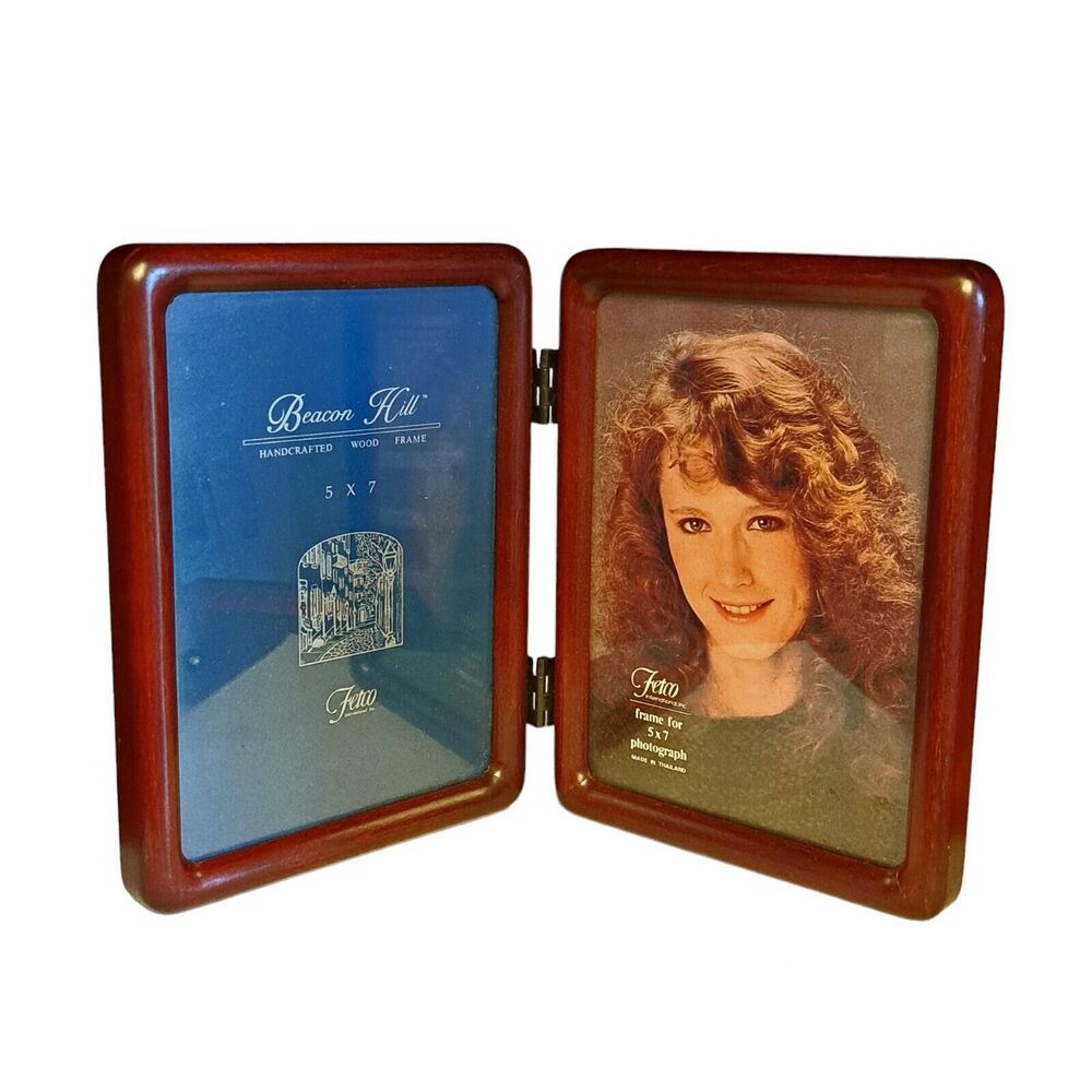 Vintage Fetco Beacon Hill Hinged Double Photo Frame Sliding Dark Wood 5 X 7